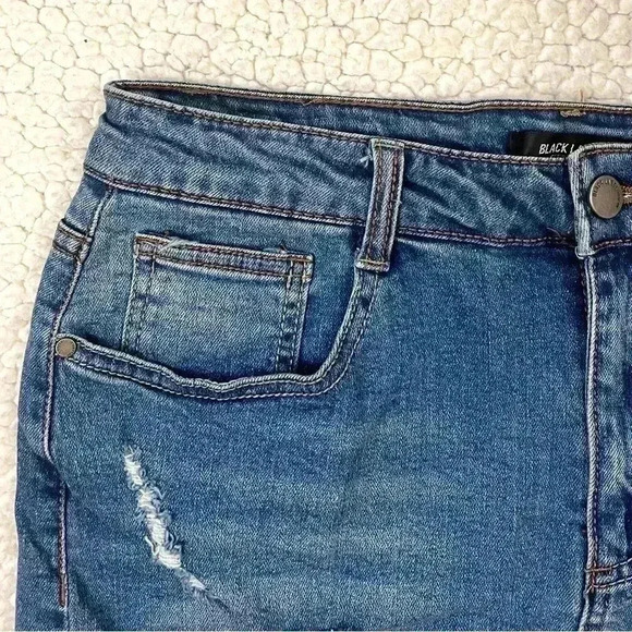 Black Label High Waisted Distressed Faded Mini Stretch Jean Skirt Size L - Picture 4 of 15